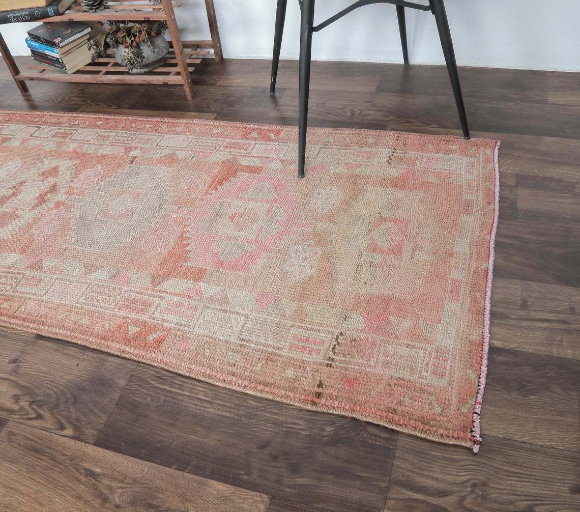 3x11 Oushak Handmade Wool Rug, Turkish Vintage Rugs, Pinkish Red Hallway Runner, Farmhouse Decor, One Of A Kind, Oriental, Anatolian photo Textiles