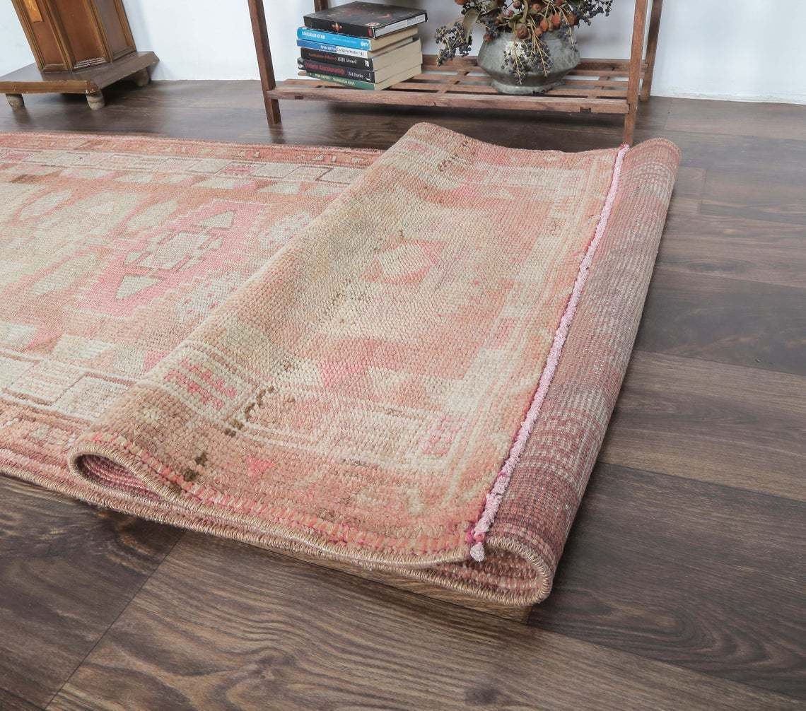 3x11 Oushak Handmade Wool Rug, Turkish Vintage Rugs, Pinkish Red Hallway Runner, Farmhouse Decor, One Of A Kind, Oriental, Anatolian photo buy