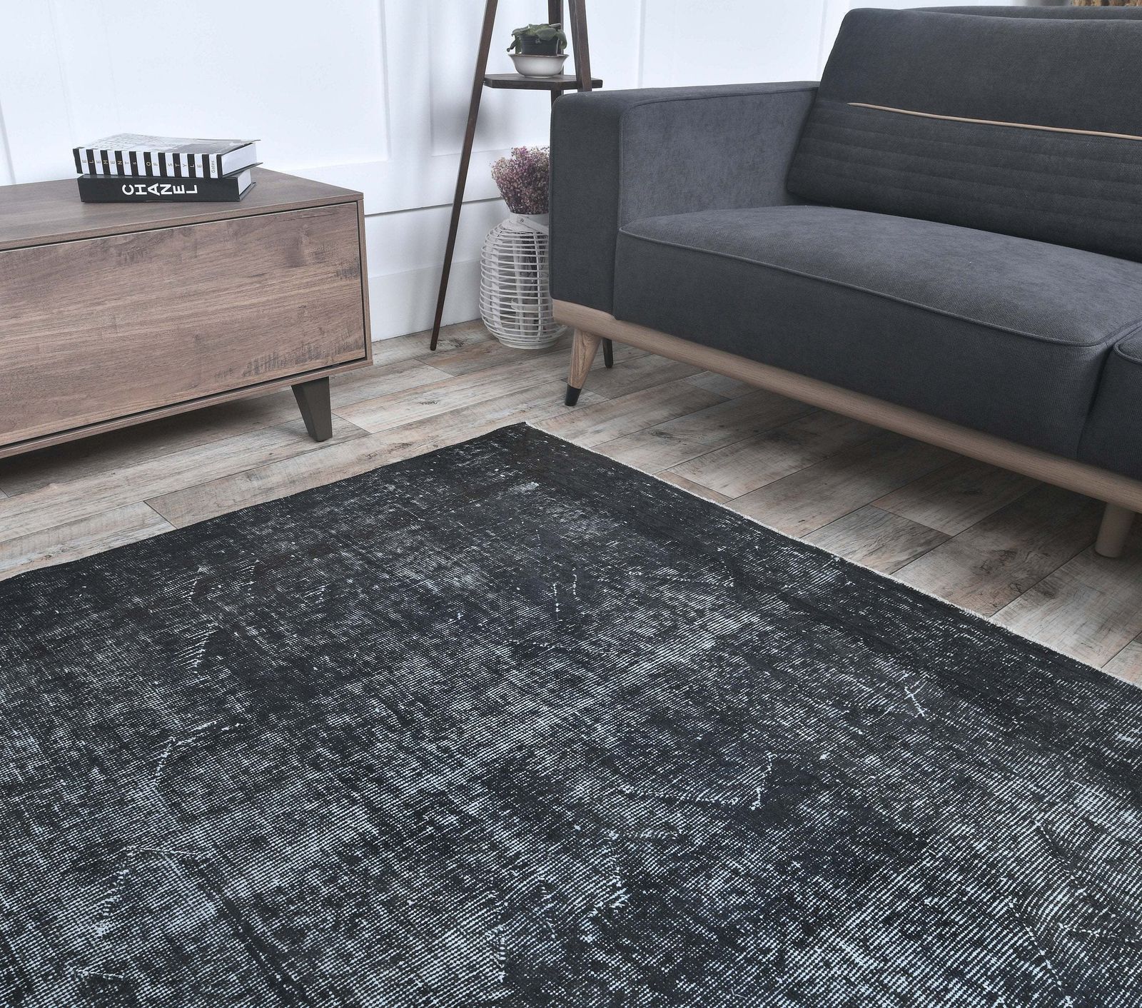 Black Vintage Turkish Oushak Rug, Area Decorative Black Carpet, Handmade Wool Low Pile Rugs, Floor Rugs, One Of A Kind, Anatolian photo 500.0