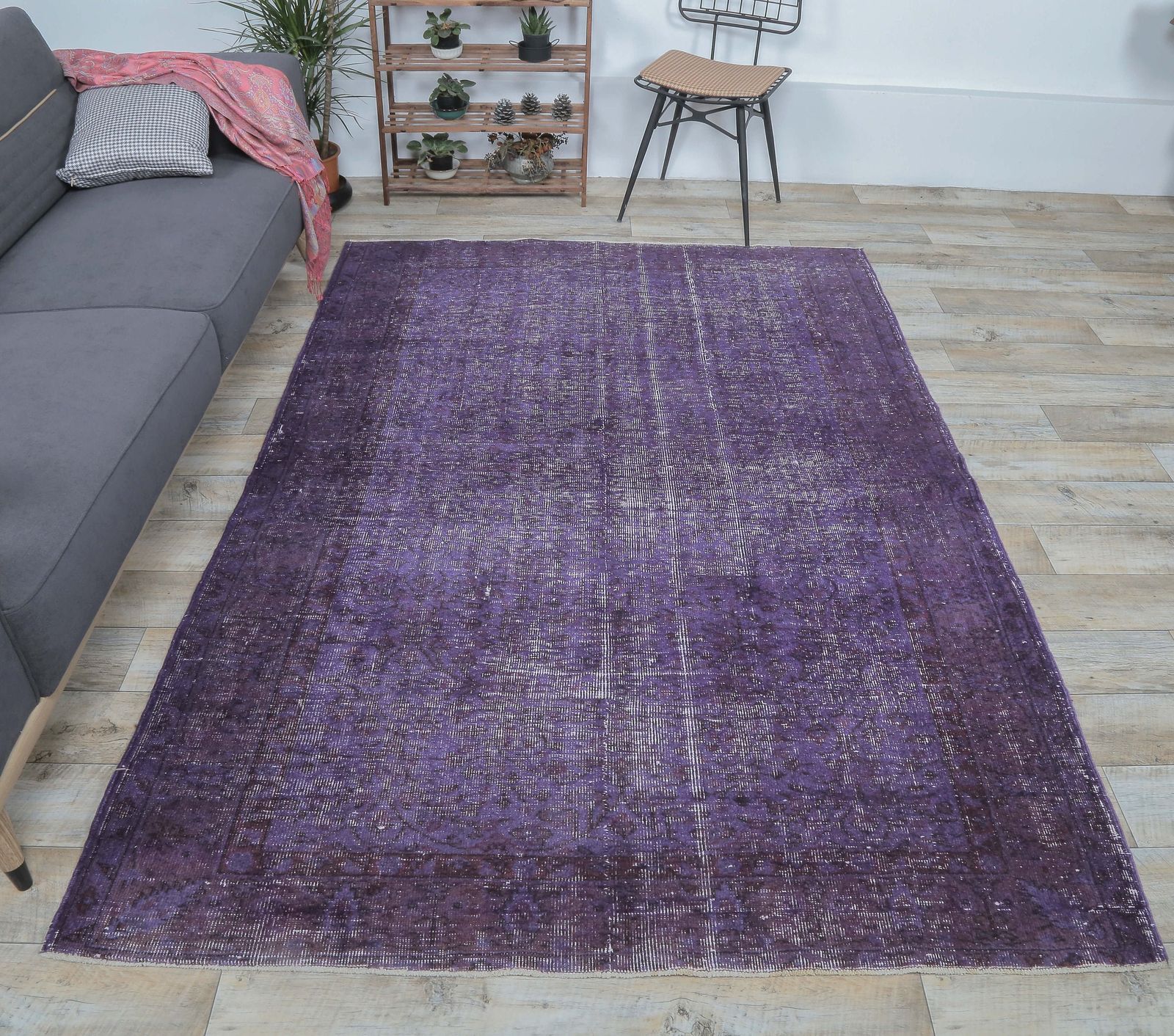 Solid Turkish Vintage Purple Area Rug, Oushak Handmade Wool Carpet, Farmhouse Decor, One Of A Kind, Made In Anatolia, Boho Decor