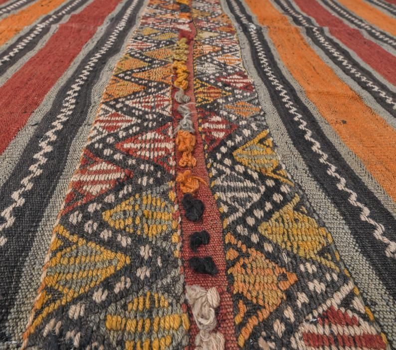 Vintage Turkish Kilim Area Rug, Oushak Handmade Wool Orange Red Flatweave Rugs, Farmhouse Decor One Of A Kind Bohemian, Made In Anatolia photo Textiles