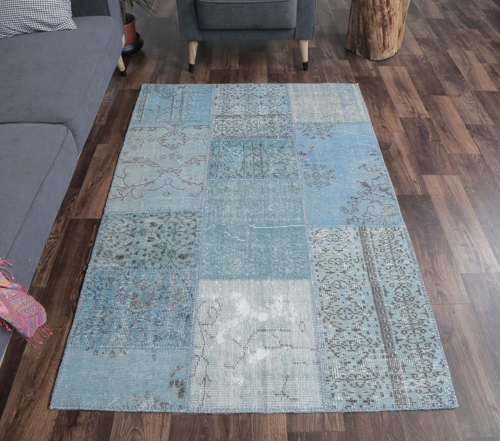 Patchwork Turkish Vintage Rug, Oushak Handmade Wool Rug, Blue Custom Area Rugs, Farmhouse Decor, One Of A Kind, Anatolian Carpet