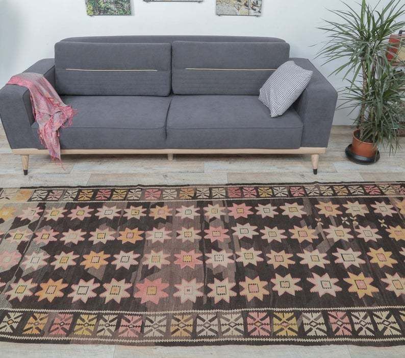 Turkish Vintage Kilim, Oushak Handmade Wool Flatweave Runner Rug, Rustic Hallway Rugs, Farmhouse Decor, One Of A Kind, Made In Malatya photo for sale