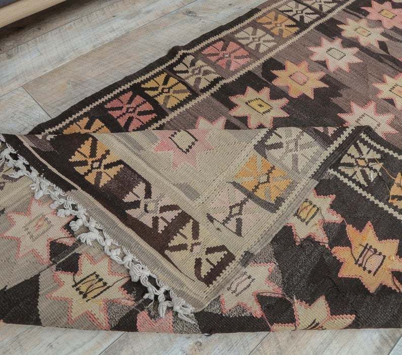 Turkish Vintage Kilim, Oushak Handmade Wool Flatweave Runner Rug, Rustic Hallway Rugs, Farmhouse Decor, One Of A Kind, Made In Malatya photo 365.0