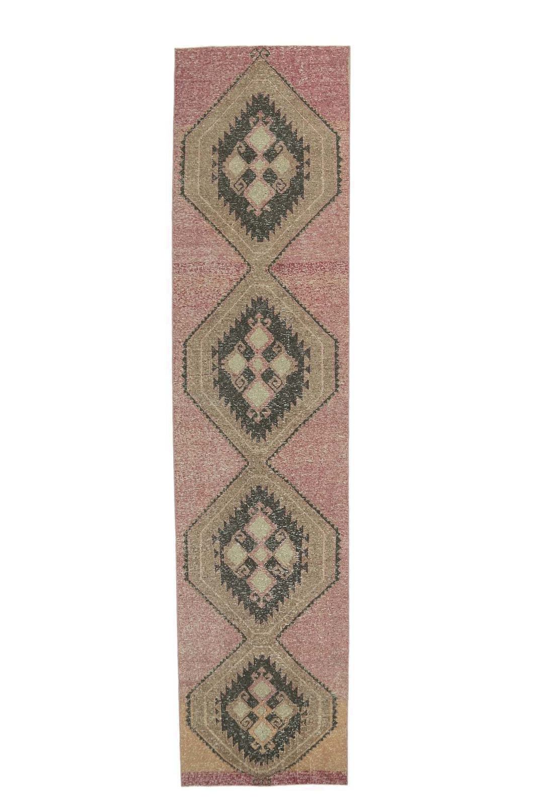 3x13 Vintage Turkish Oushak Runner, Purple Hand Knotted Wool Carpet, Hallway Rug, One Of A Kind, Anatolian, Boho Decor, Shabby Chic photo furniture