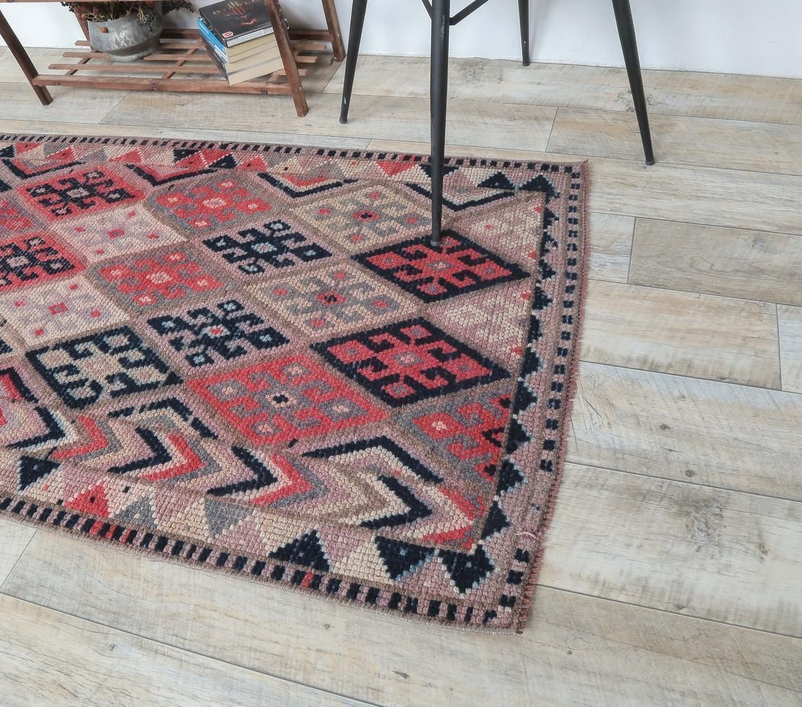 3x10 Diamonds Vintage Turkish Oushak Runner, Hand Knotted Wool Carpet, Hallway Rug, One Of A Kind, Anatolian, Boho Decor, Shabby Chic photo Textiles