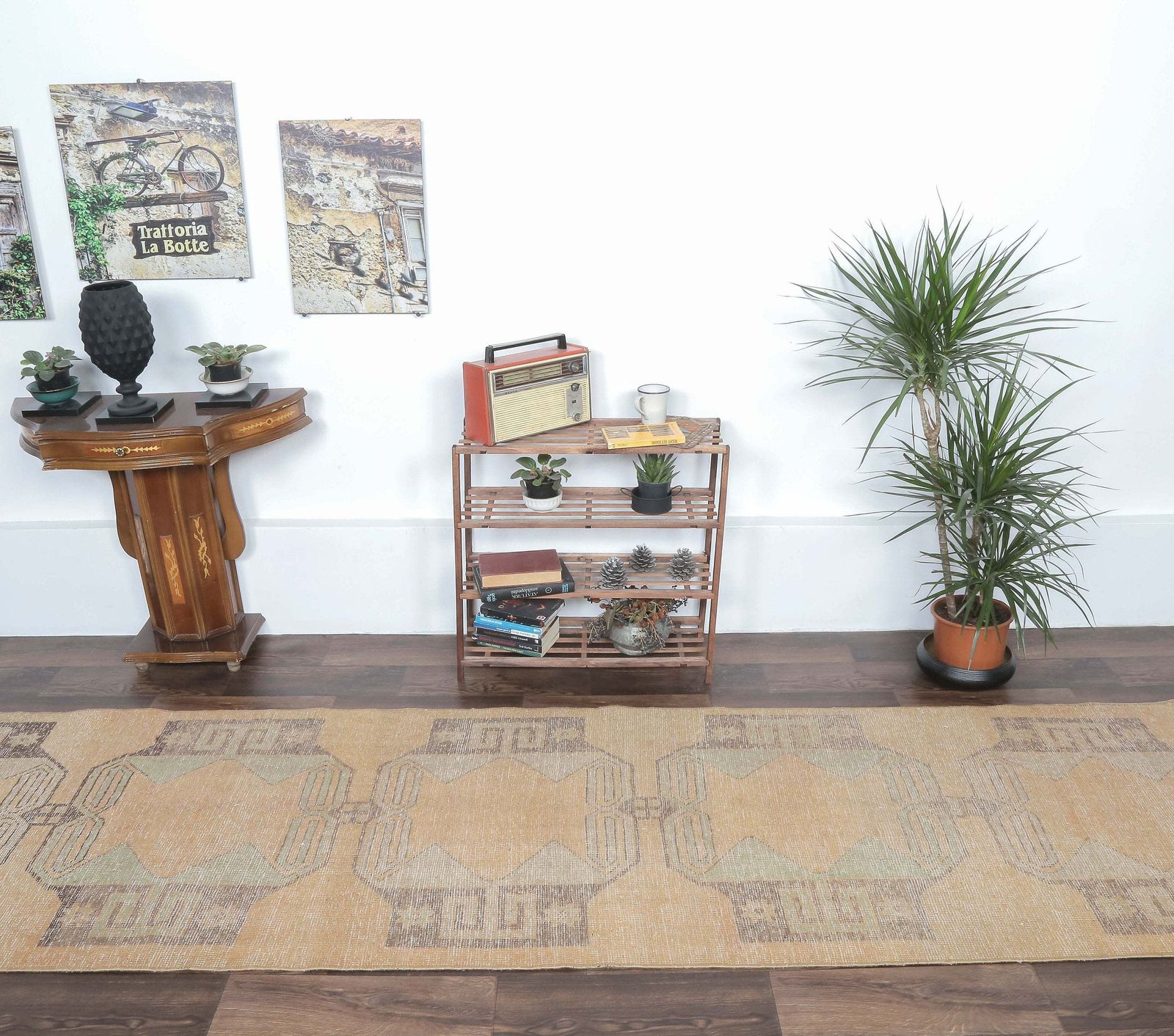Turkish Runner, Oushak Handmade Wool Rug, Faded Orange Geometric Hallway Rugs, Anatolia Farmhouse Decor One Of A Kind, Ethnic photo for sale