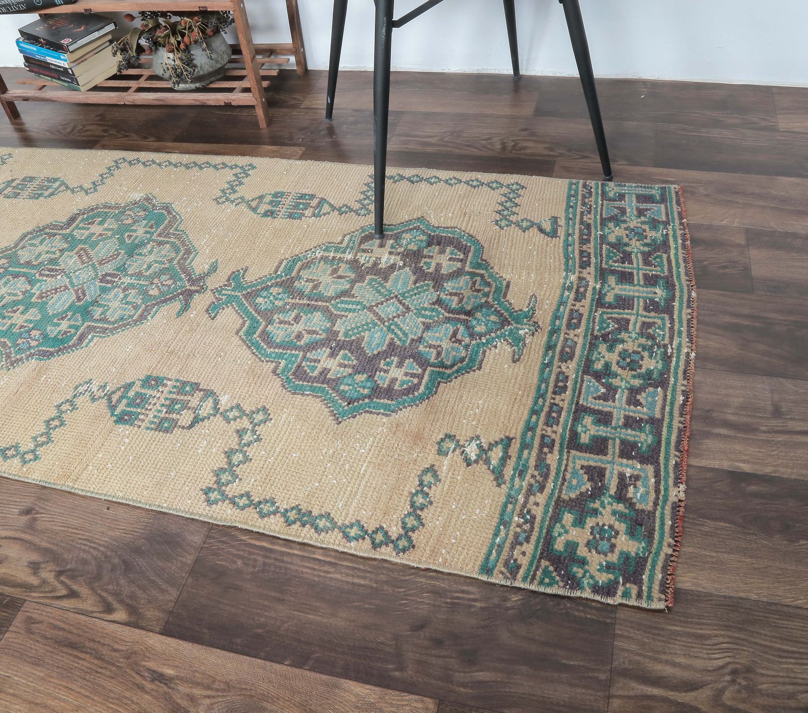 Authentic Vintage Turkish Runner, Oushak Handmade Wool Hallway Rug, Bronze & Green Rustic Farmhouse Decor, One Of A Kind, Anatolia photo Textiles