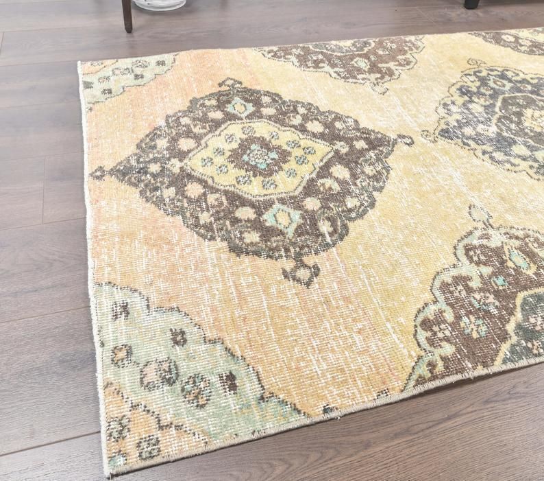 3x10 Antique Turkish Oushak Runner, Handmade Wool Carpet, Kitchen Hallway Rug, Farmhouse Decor, One Of A Kind, Anatolian Low Pile Carpet photo for sale