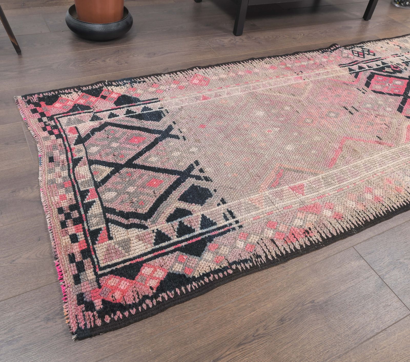 Turkish Carpet, Oushak Handmade Wool Rug, Pink Color Hallway Rugs, Farmhouse Decor, One Of A Kind, Anatolian Rug, Shabby Chic photo Textiles