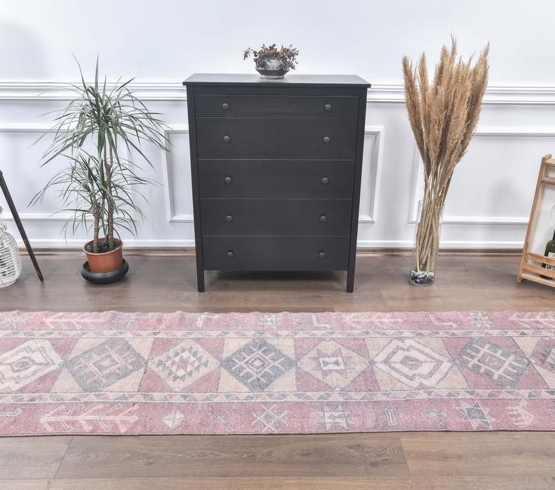 3x11 Purple Turkish Vintage Runner, Oushak Handmade Wool Rug, Tribal Hallway Rugs, Farmhouse Decor, One Of A Kind, Folk Art, Anatolian photo for sale