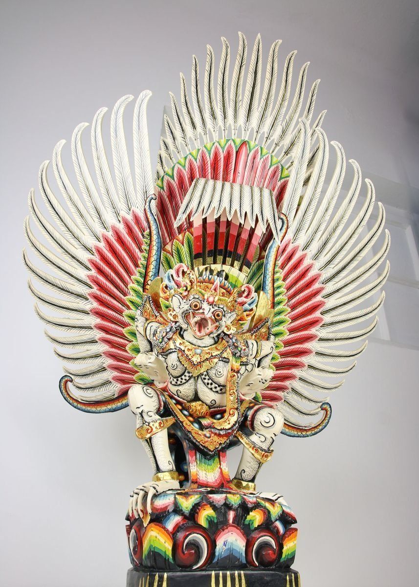 Art Vintage Hand Carved Colourful Balinese Sculpture photo