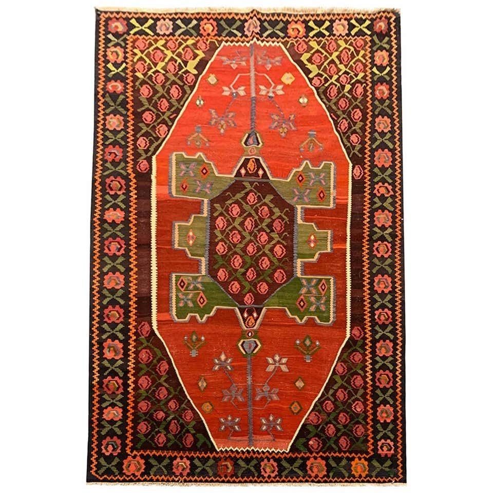 Antique Rugs Caucasian Karabagh Kilim Rug, Handmade Carpet Wool Geometric Kilims 147x248cm