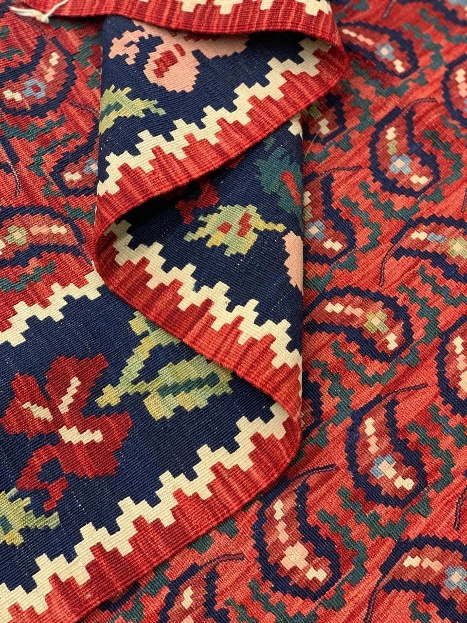 photo for sale Antique Rugs Caucasian Karabagh Kilim Rug Red Handmade Carpet Paisley Pattern 138x264cm