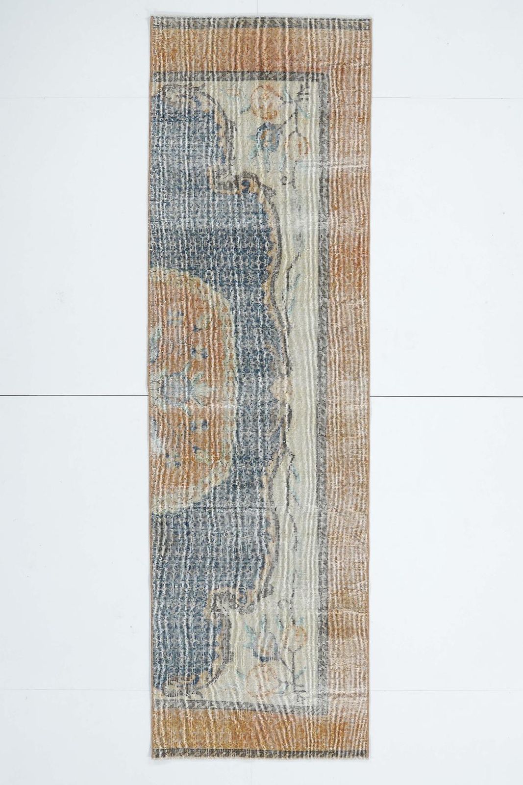 3x8 Half Rug Turkish Vintage Runner, Oushak Handmade Wool Rug, Orange Hallway Rugs, Farmhouse Decor, One Of A Kind, Folk Art, Anatolian photo furniture