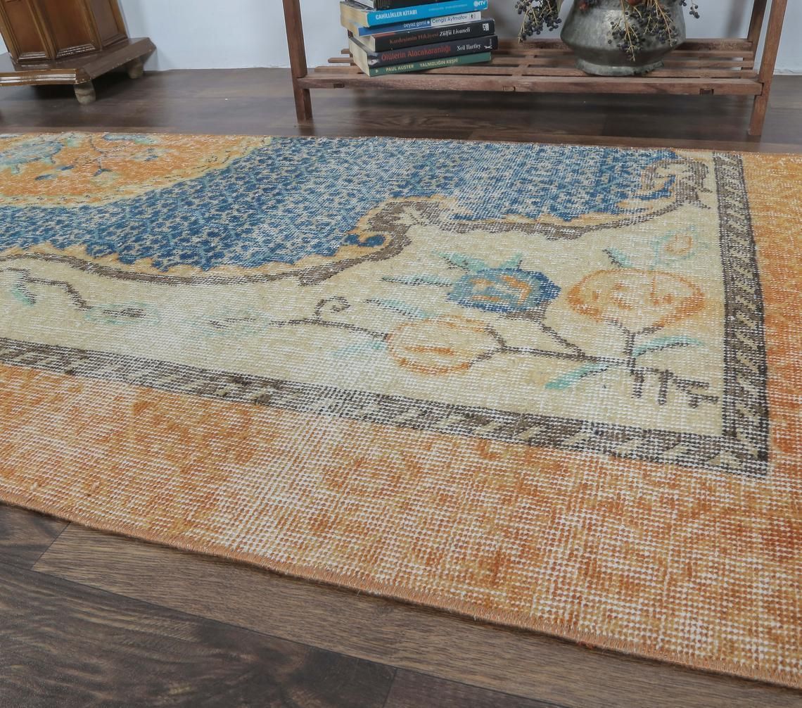 3x8 Half Rug Turkish Vintage Runner, Oushak Handmade Wool Rug, Orange Hallway Rugs, Farmhouse Decor, One Of A Kind, Folk Art, Anatolian photo 261.0