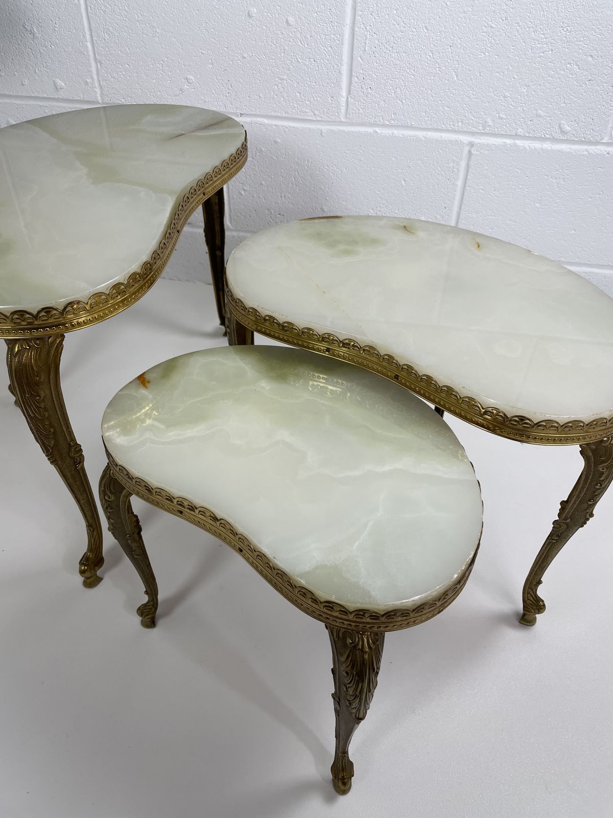Furniture Hollywood Regency Onyx & Gilt Metal Italian Nest Of Tables photo