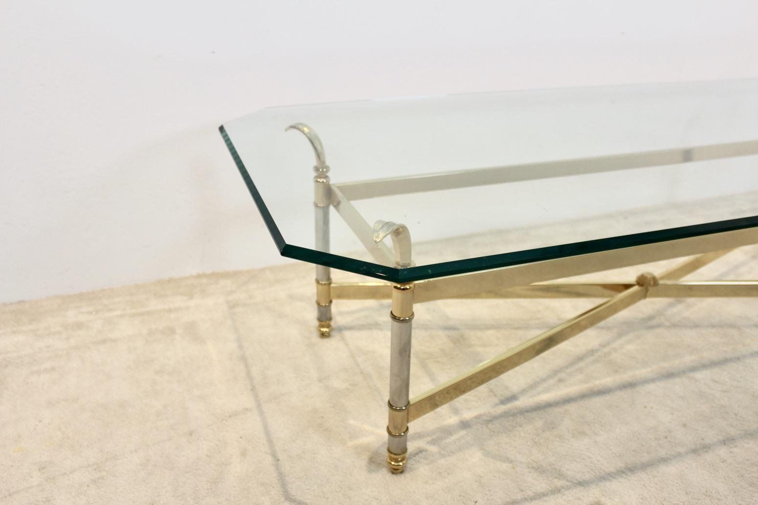 Brass, Chrome & Glass Center Table, France 1970s photo Furniture