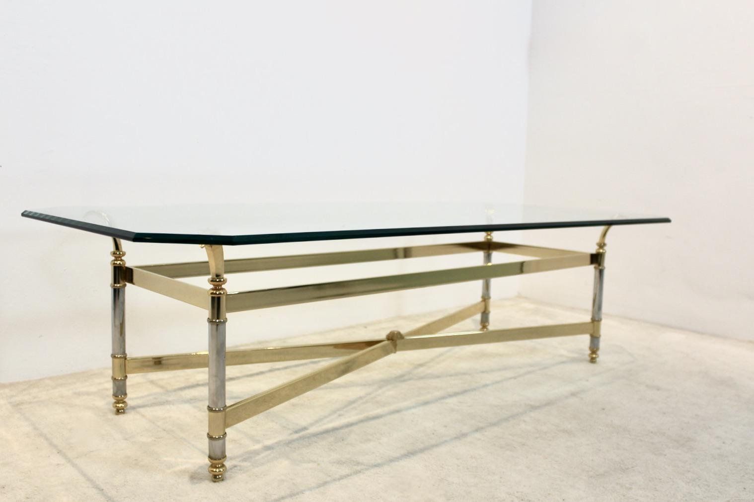 photo for sale Brass, Chrome & Glass Center Table, France 1970s