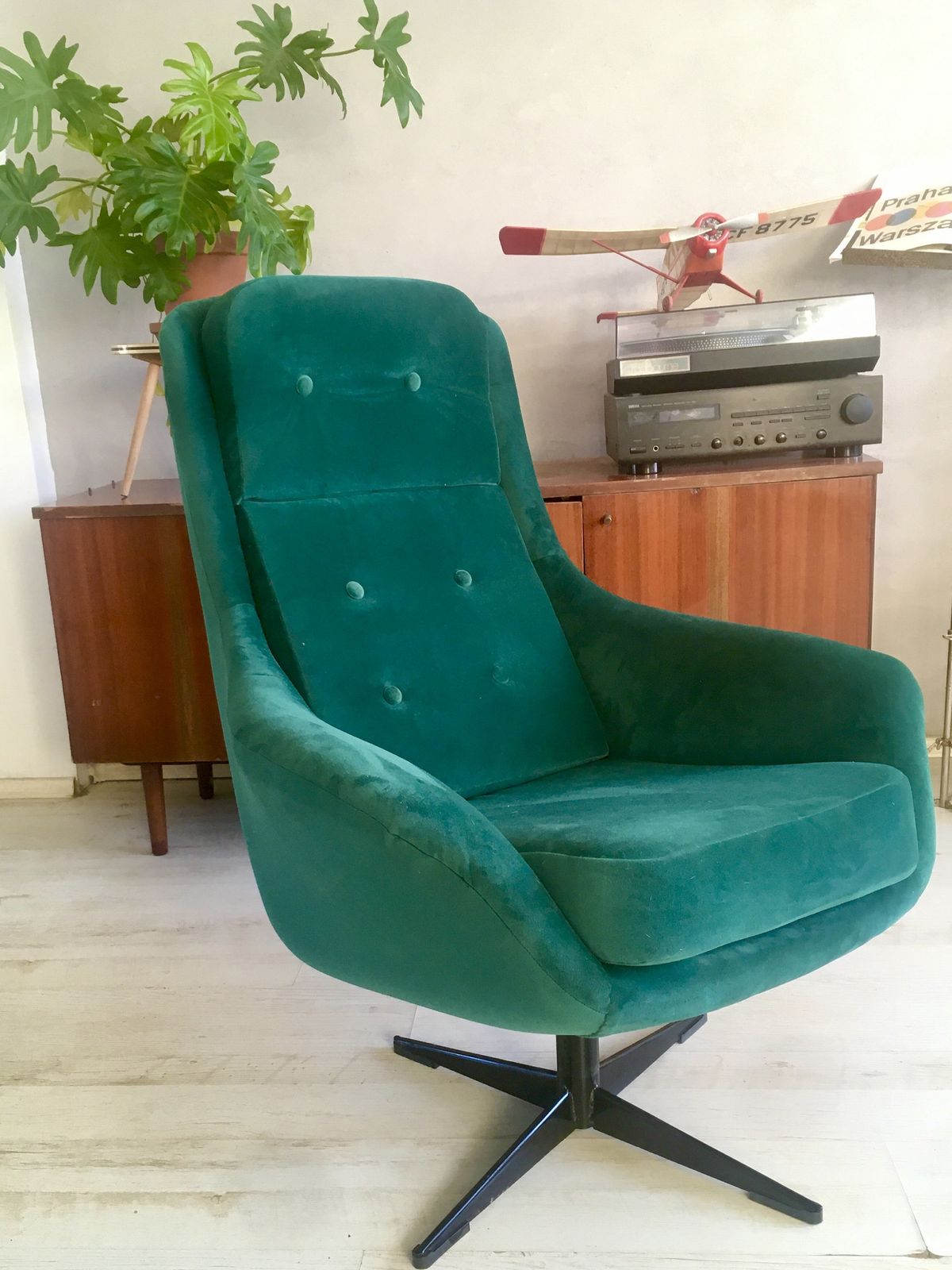 Original And Very Comfortable Polish Vintage Swivel Chair Wega From 70s In Velvet photo for sale