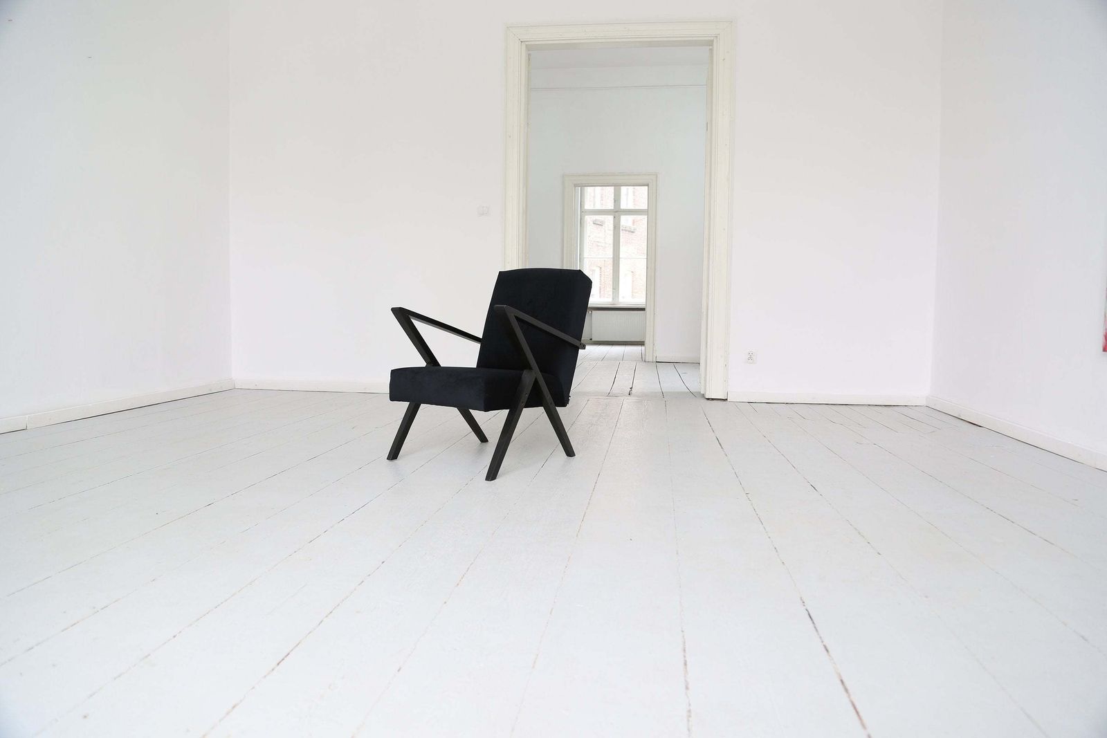 Original Midcentury Polish Armchair From The 60s In Black Velvet And Black Wooden Frame photo Furniture