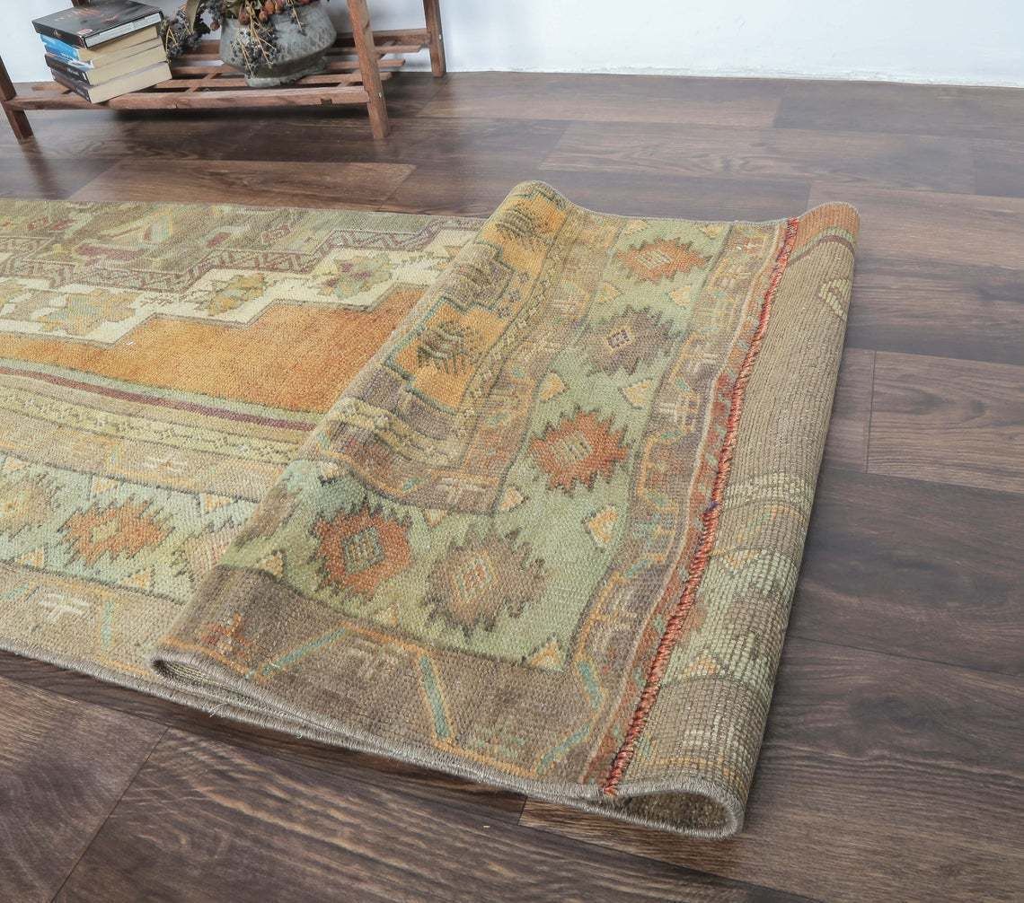 2x11 Half Rug Turkish Vintage Runner, Oushak Handmade Wool Rug, Copper Hallway Rugs, Farmhouse Decor, One Of A Kind, Folk Art, Anatolian photo buy