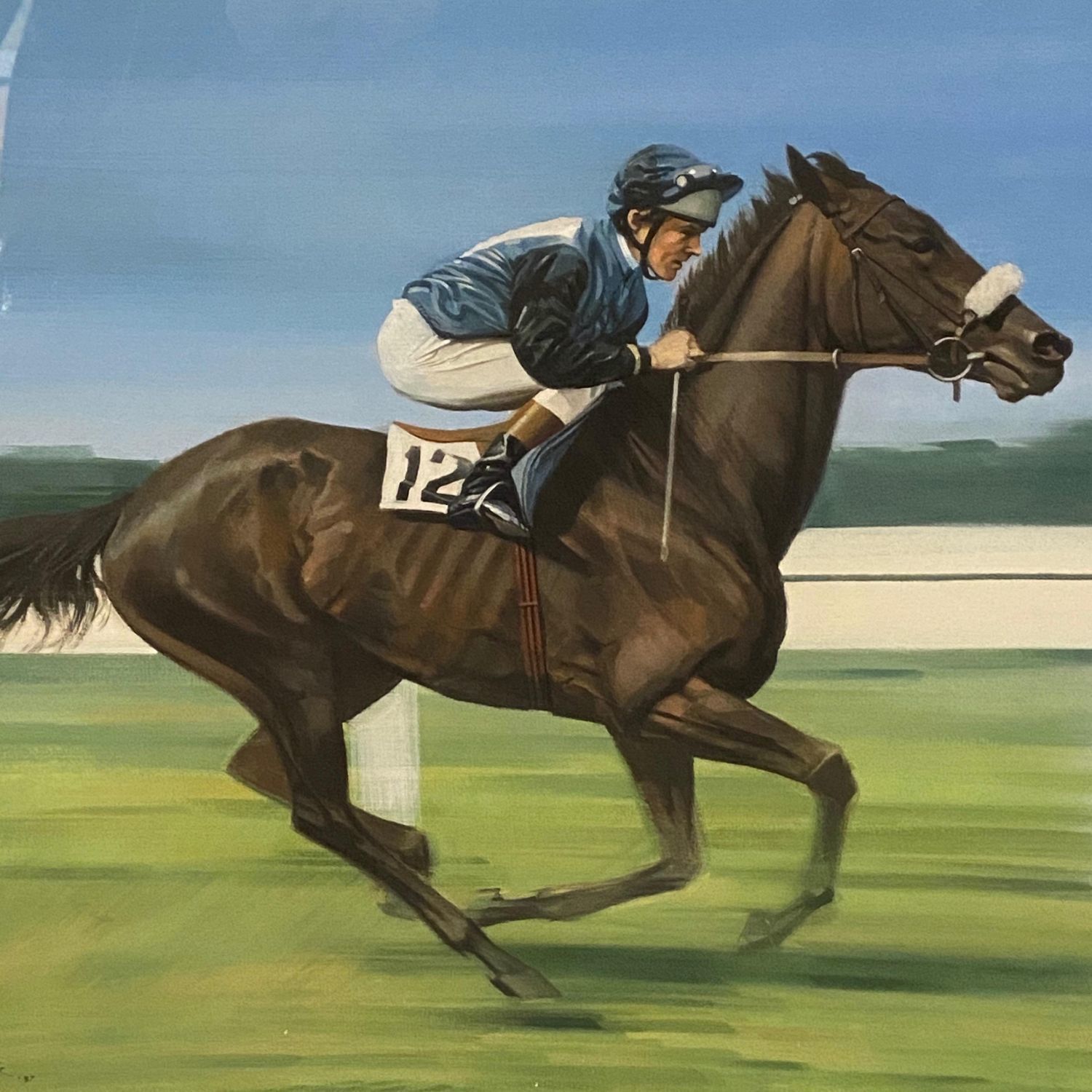 Graham Turner:  Oil On Canvas Of A Jockey And Racehorse In Action photo furniture