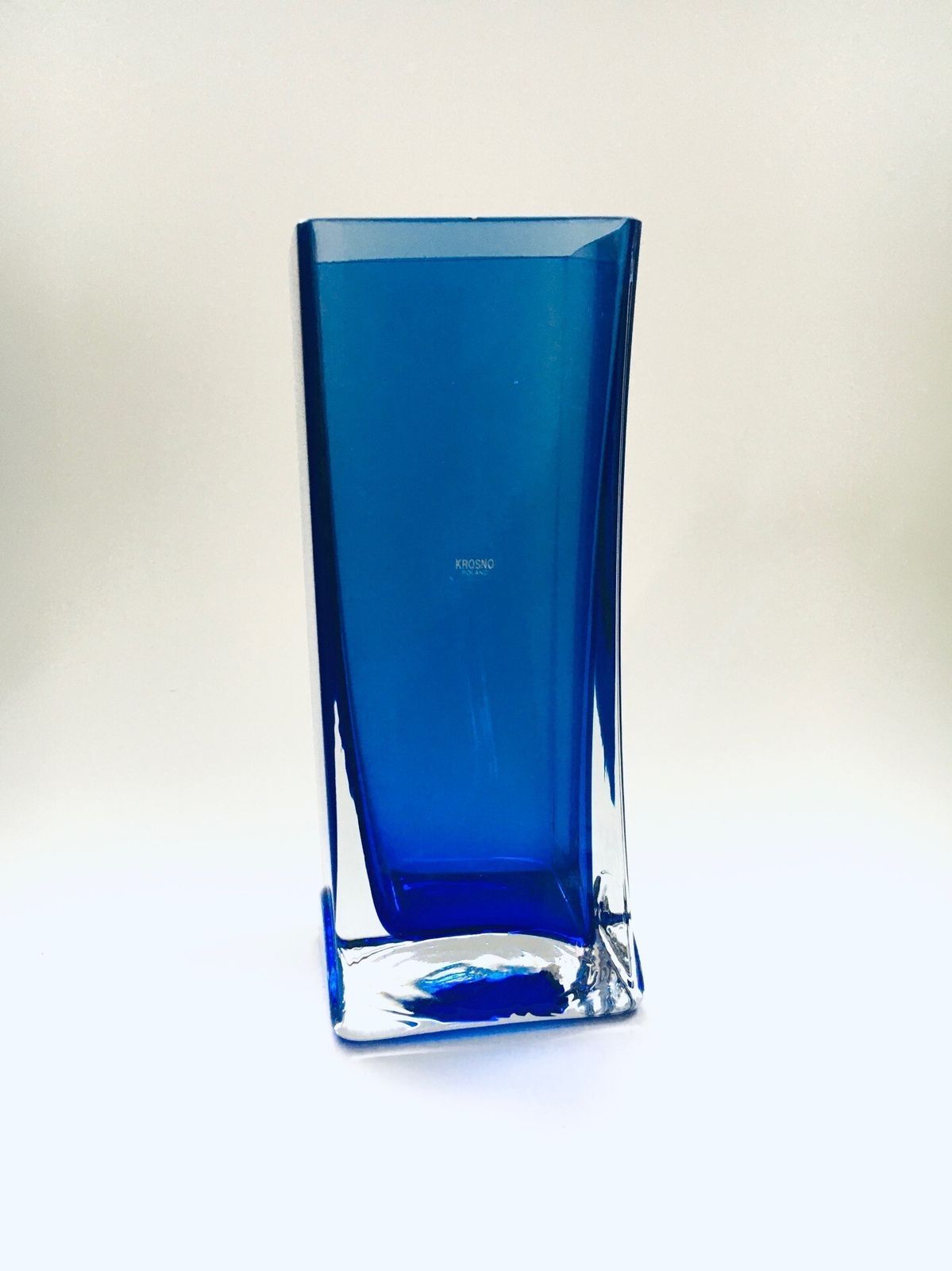 Postmodern Design Blue Art Glass Vase By Krosno, Poland 1980s photo vintage