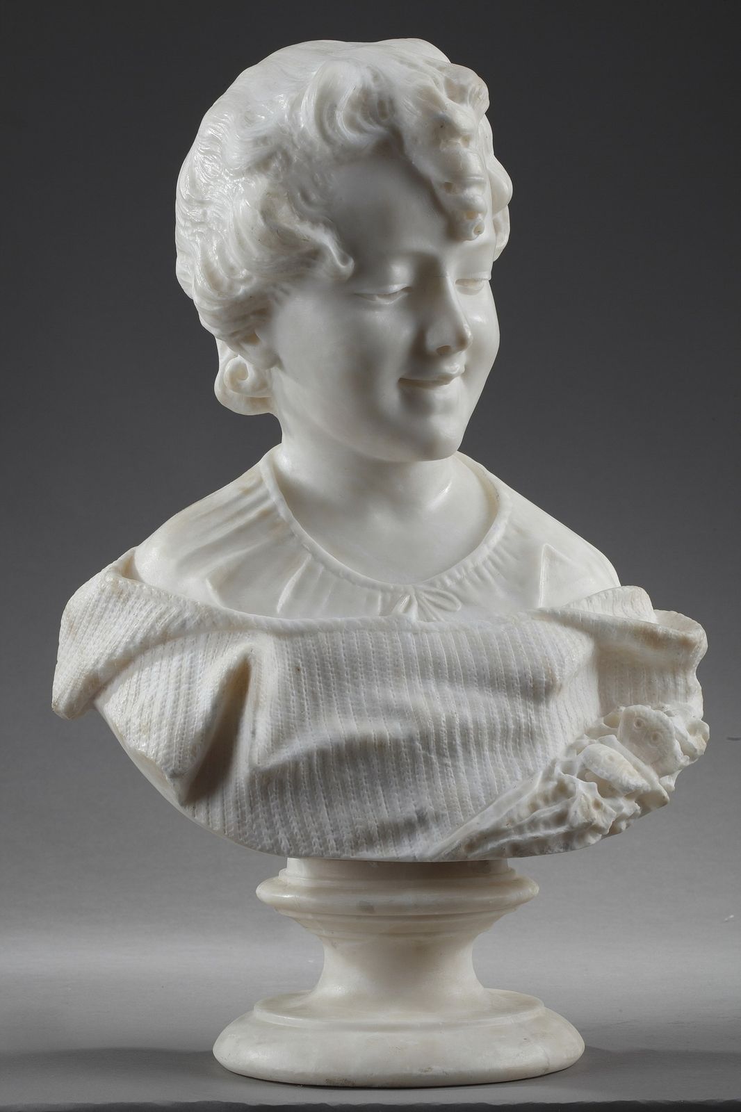Sculpture en albâtre « Buste de jeune fille », XIXe siècle