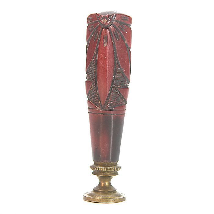 Sealing Seal In Red Lacquer Engraved With The Leaves Letter G