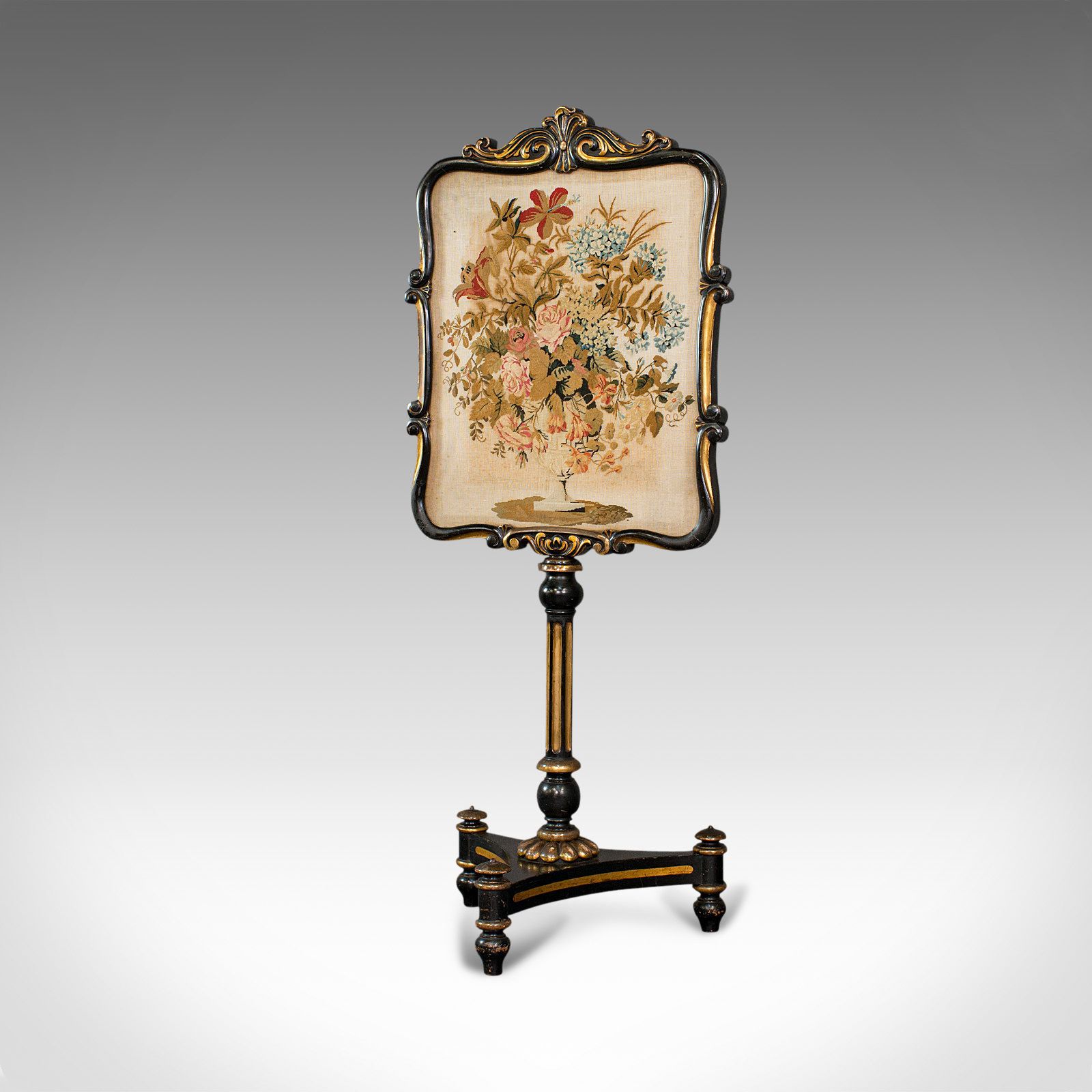 995.0 Antique Fireside Screen, English, Panel, Needlepoint, Tapestry, Regency, C1830 photo