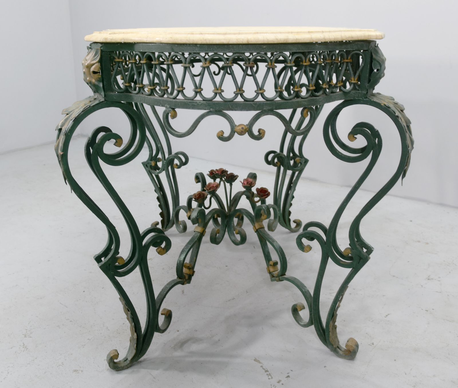 1940 Style Wrought Iron Center Table With Marble Top photo vinterior