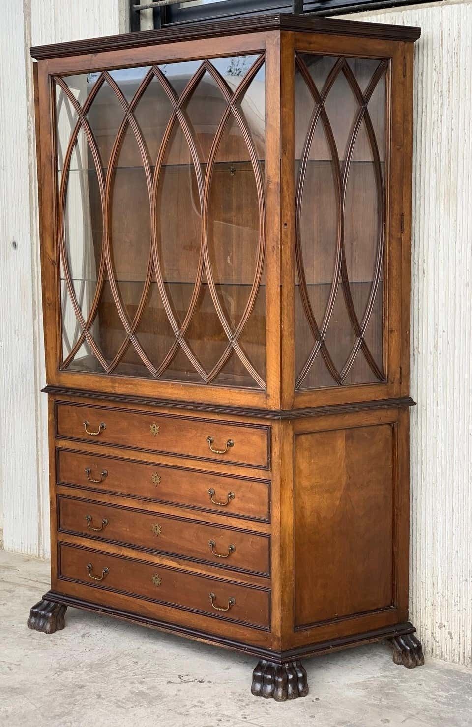 Vitrine Art Nouveau française en bois fruitier, quatre tiroirs photo for sale