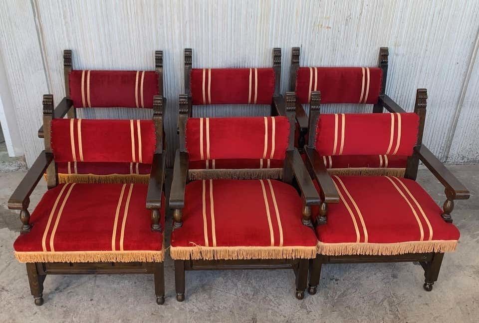 Fauteuils espagnols en noyer sculpté et velours rouge, 46 unités disponibles photo vinterior