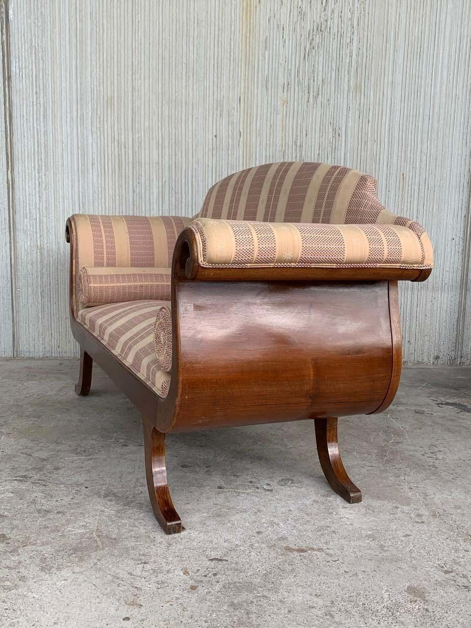 French Early 20th Regency Style Wood Scroll Arms Sofa Or Setee photo 4267.0