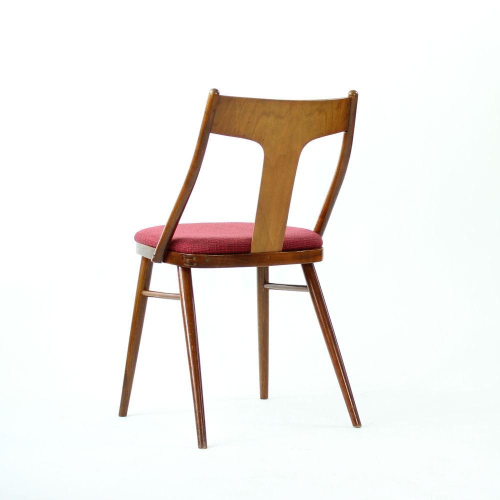 Elegant Dining Chairs In Wood And Pink Upholstery, Czechoslovakia 1960s, Set Of 4 photo vinterior