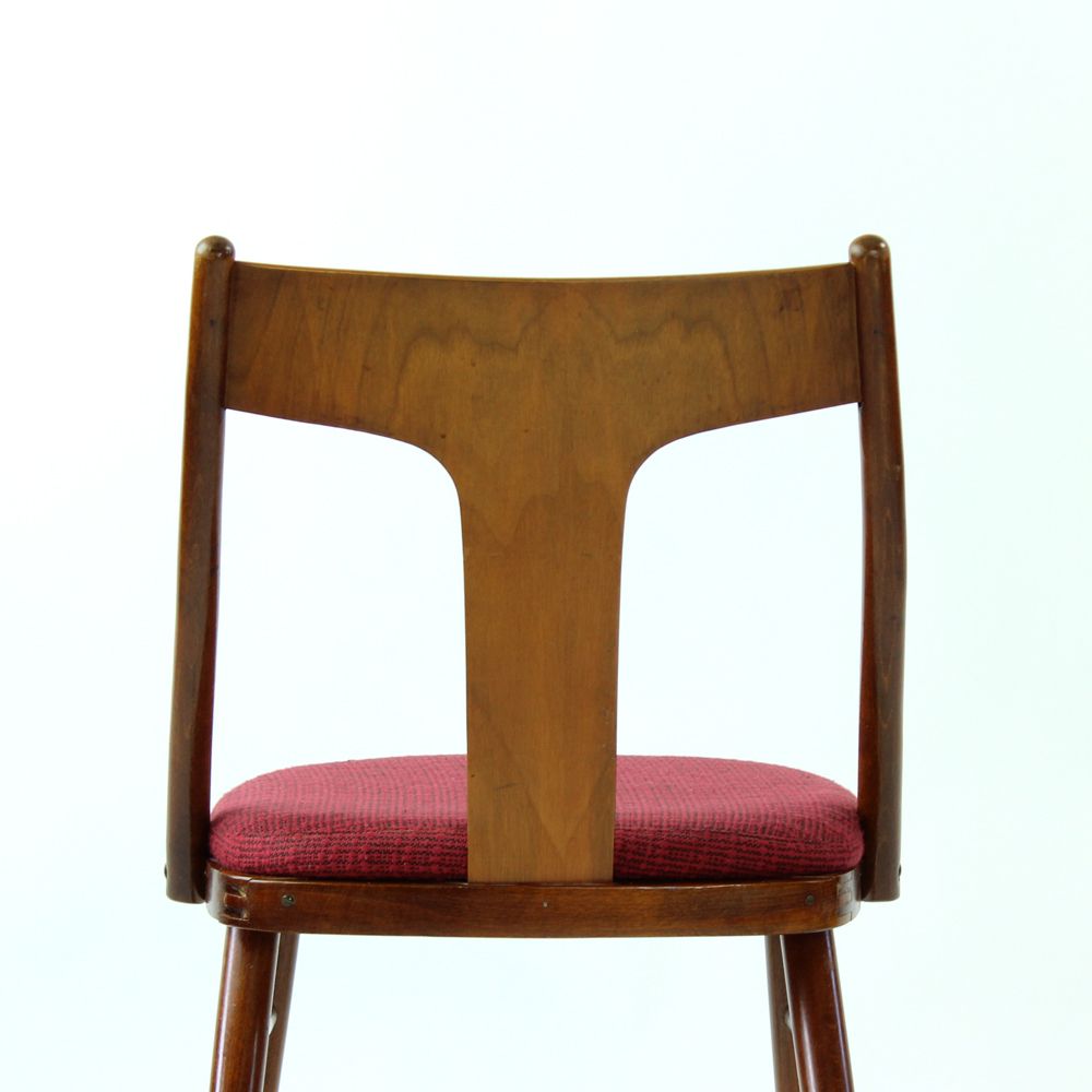 photo for sale Elegant Dining Chairs In Wood And Pink Upholstery, Czechoslovakia 1960s, Set Of 4