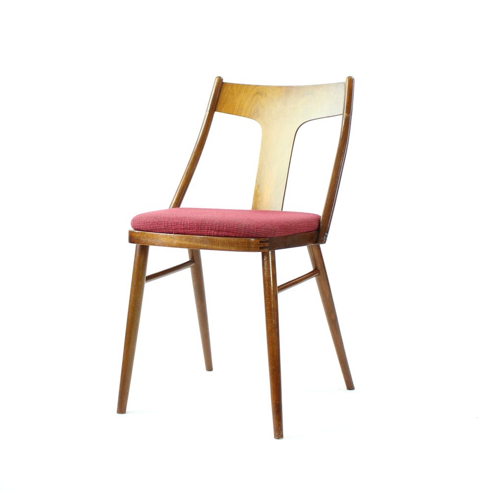 820.0 Elegant Dining Chairs In Wood And Pink Upholstery, Czechoslovakia 1960s, Set Of 4 photo