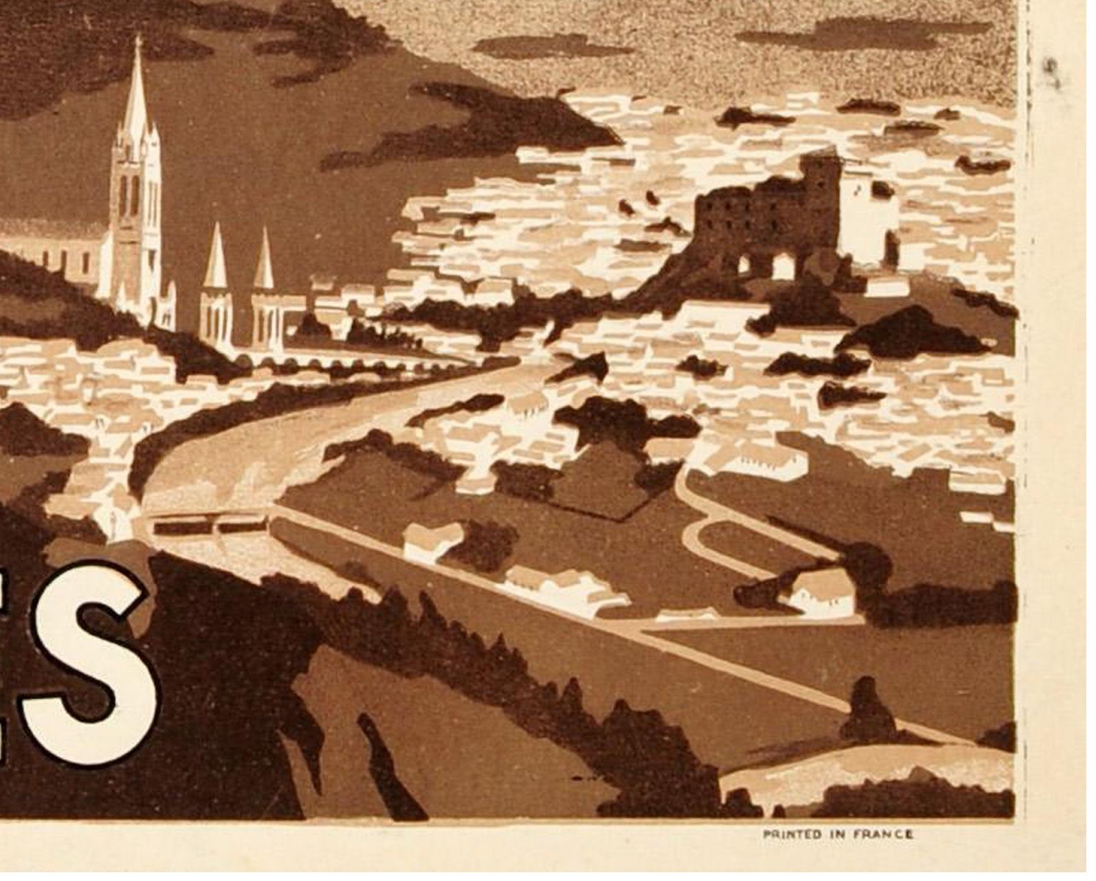 Original Vintage 1930s French Travel Poster   Téléphérique Du Béout, Lourdes France   By Pierre Duval   Cable Car   Linen Backed   30s photo vinterior
