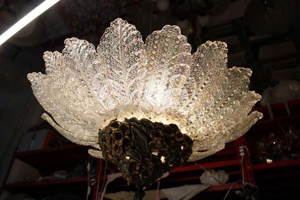 Round Pair Of Chandelier Murano Gold Ceramic Italian Design 1960s Flowers Leaves photo furniture