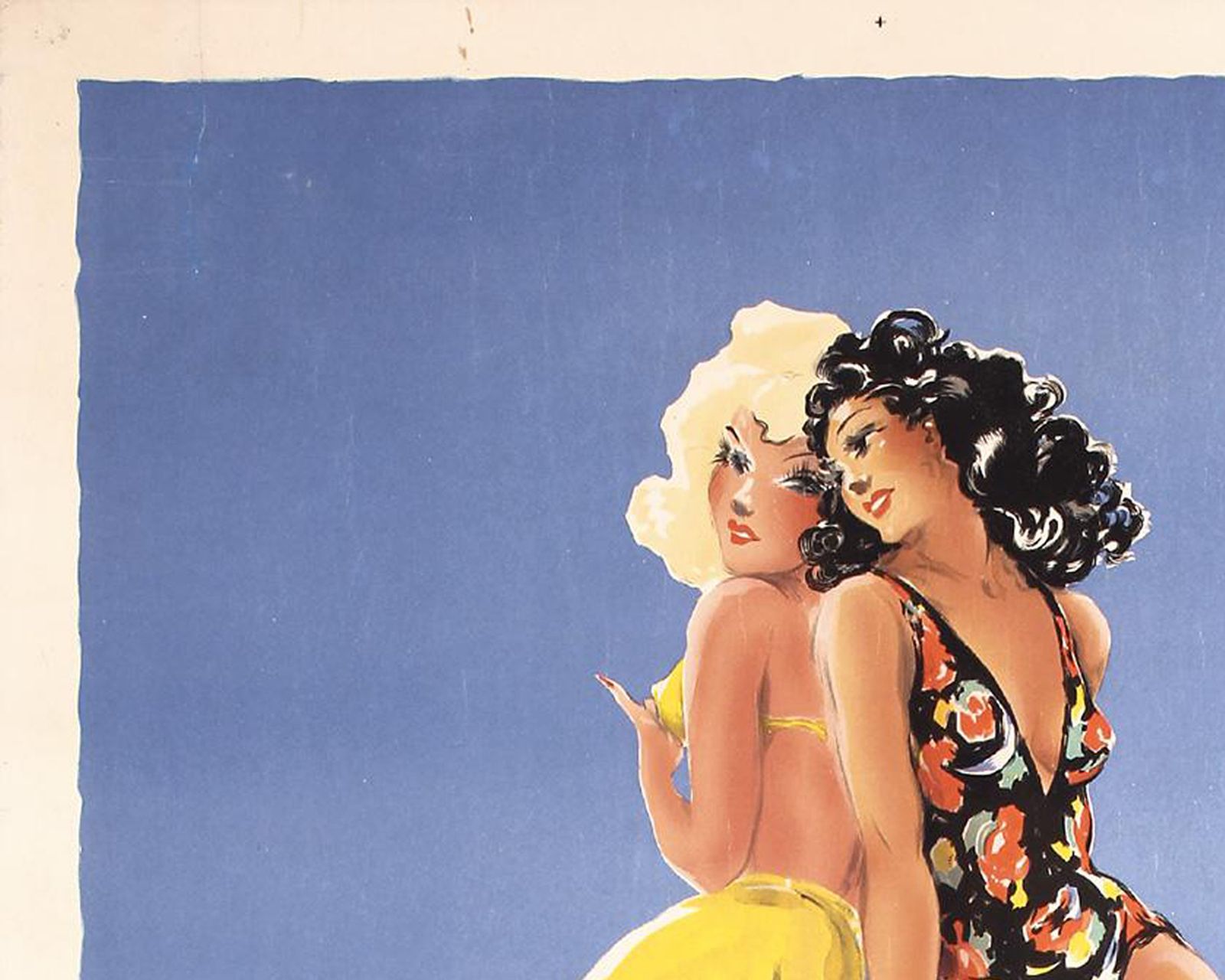 Original Vintage 40s Monte Carlo Beach Surf Travel Poster By Louis Icart 1948 photo buy