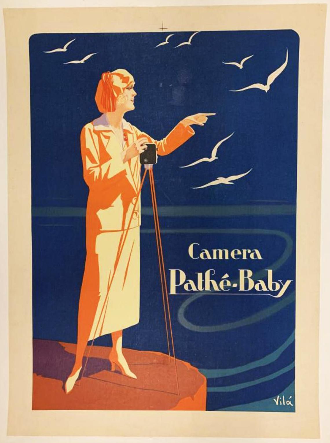 1920s Pathe Baby Swiss Camera Product Advertising Poster   Printed In 1922   Linen Backed photo furniture