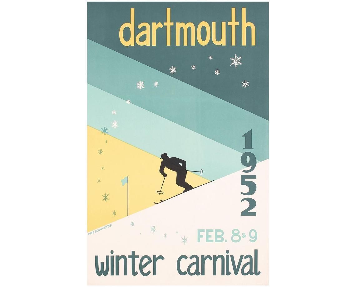 Original Vintage Dartmouth Winter Carnival Poster 1952   New Hampshire   Ski Travel Poster   1950s