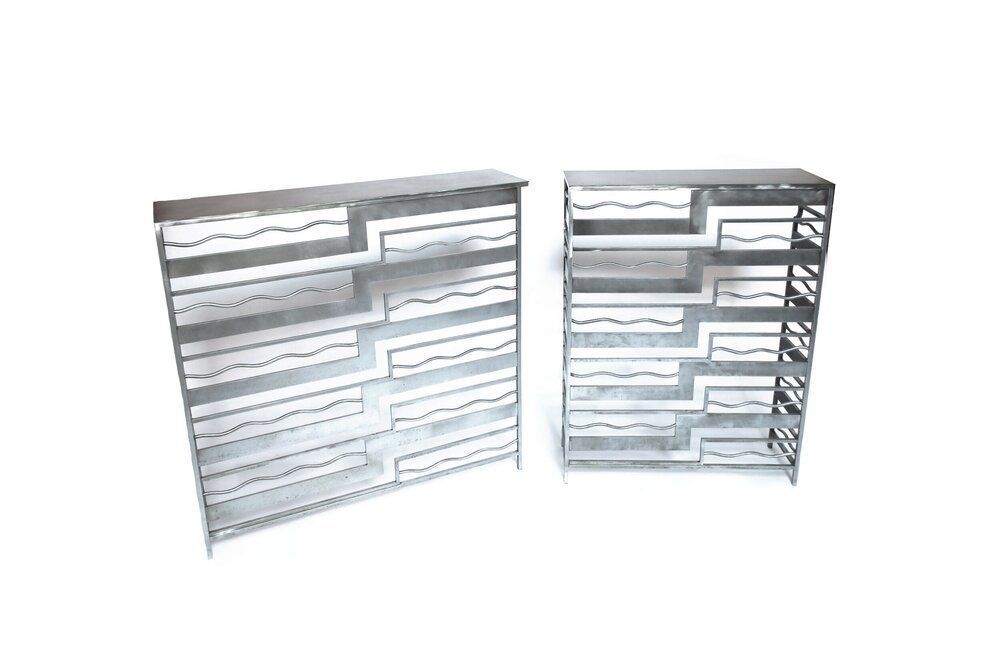 Unique Pair Of Metal Geometric Consoles, France 1930’s