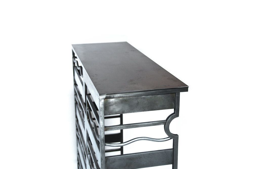 Unique Pair Of Metal Geometric Consoles, France 1930’s photo vinterior