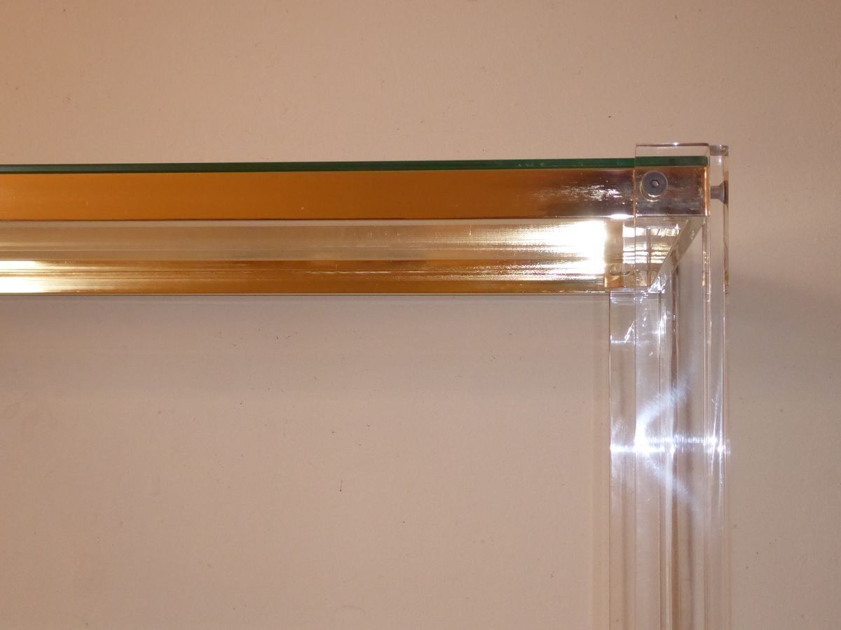 Lucite, Acrylic & Brass Glass Shelf photo for sale