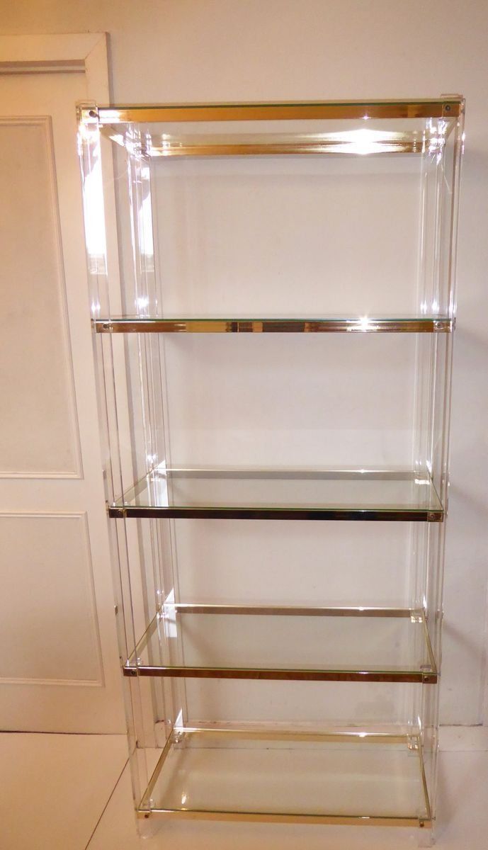 Lucite, Acrylic & Brass Glass Shelf photo vinterior