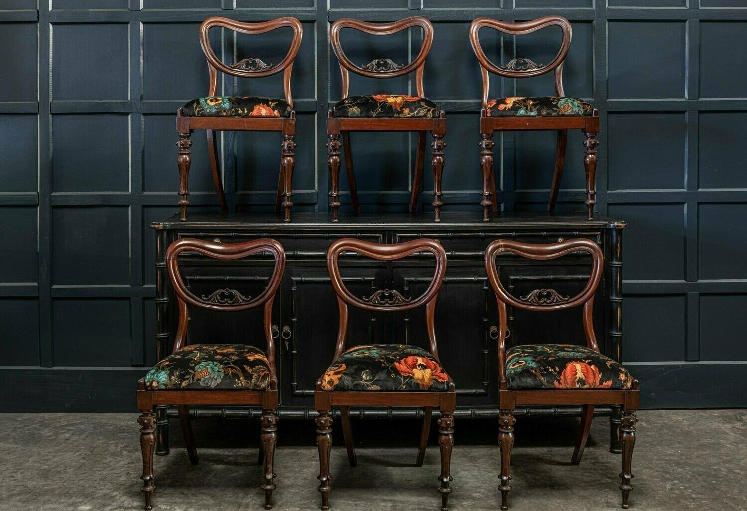 19th C Set Of 6 Rosewood Upholstered Chairs