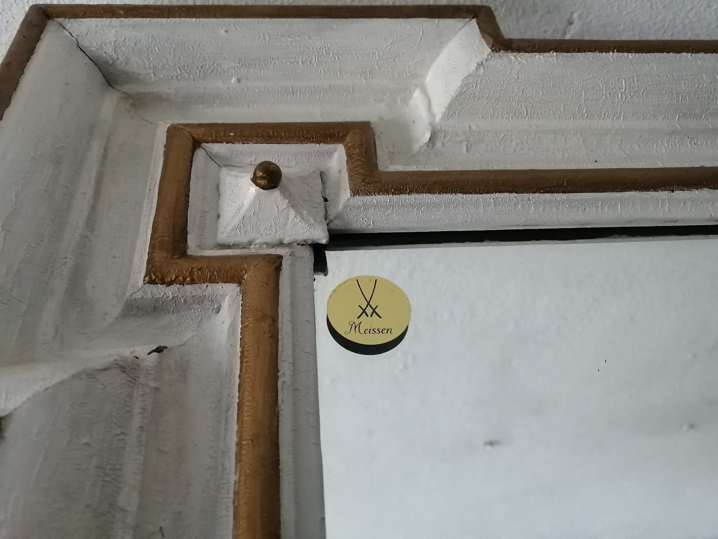 photo furniture 19th Century Wood White And Gilted Coloured X Large Art Nouveau Wall Mirror By Meissen