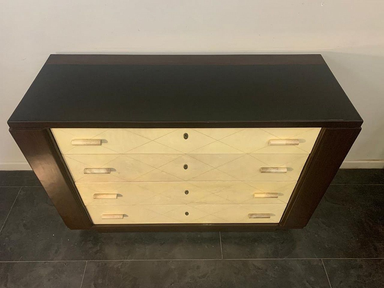 photo furniture Art Deco Chest Of Drawers In Mahogany With Parchment Handles, 1940s